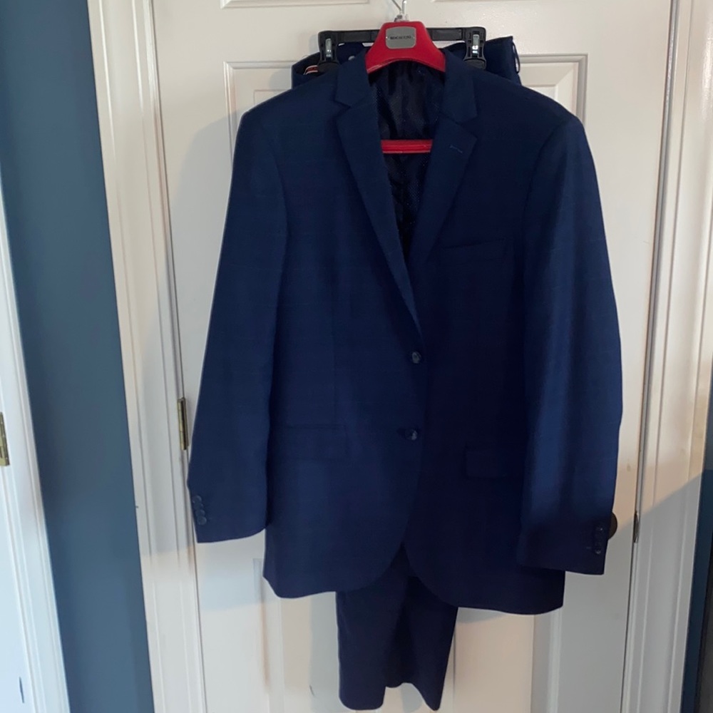 Bocaccio blue checked suit jacket, vest, and pants
